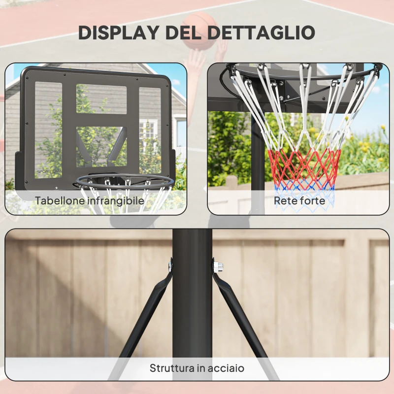 SPORTNOW Canestro Basket ad Altezza Regolabile con Base Riempibile, Canestro da Basket in Acciaio e PE, Nero