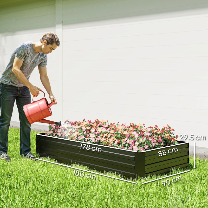 Outsunny Rectangular galvanized steel raised garden bed with trellises for tomatoes and climbing plants 180 x 90 x 29.5 cm
