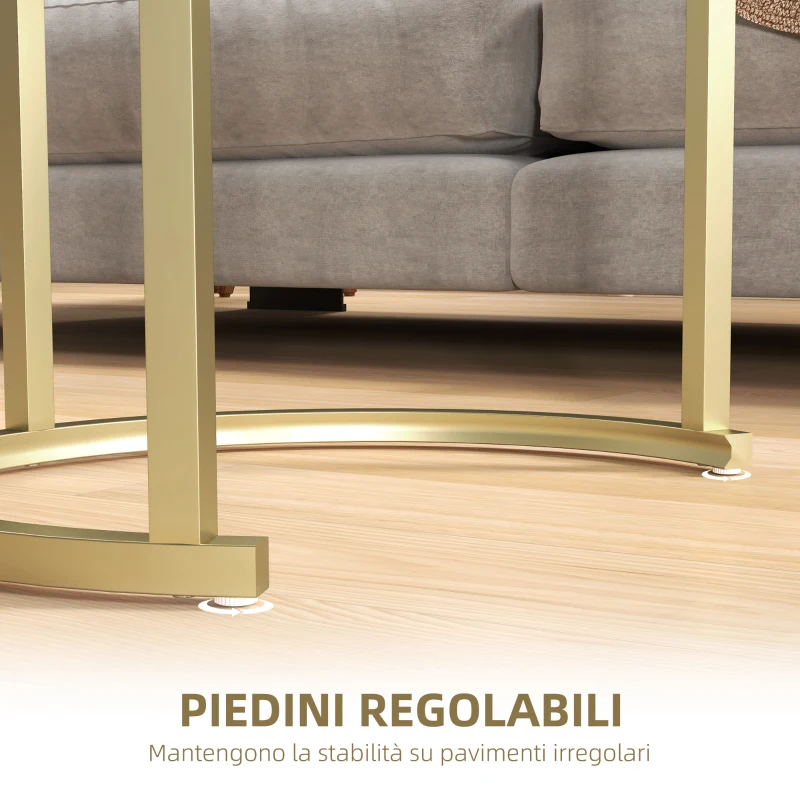 HOMCOM Set 2 Tavolini da Caffè con Piano Effetto Marmo, in Legno e Acciaio, Ø50x50.5 cm e 60x36x43.5 cm, Bianco