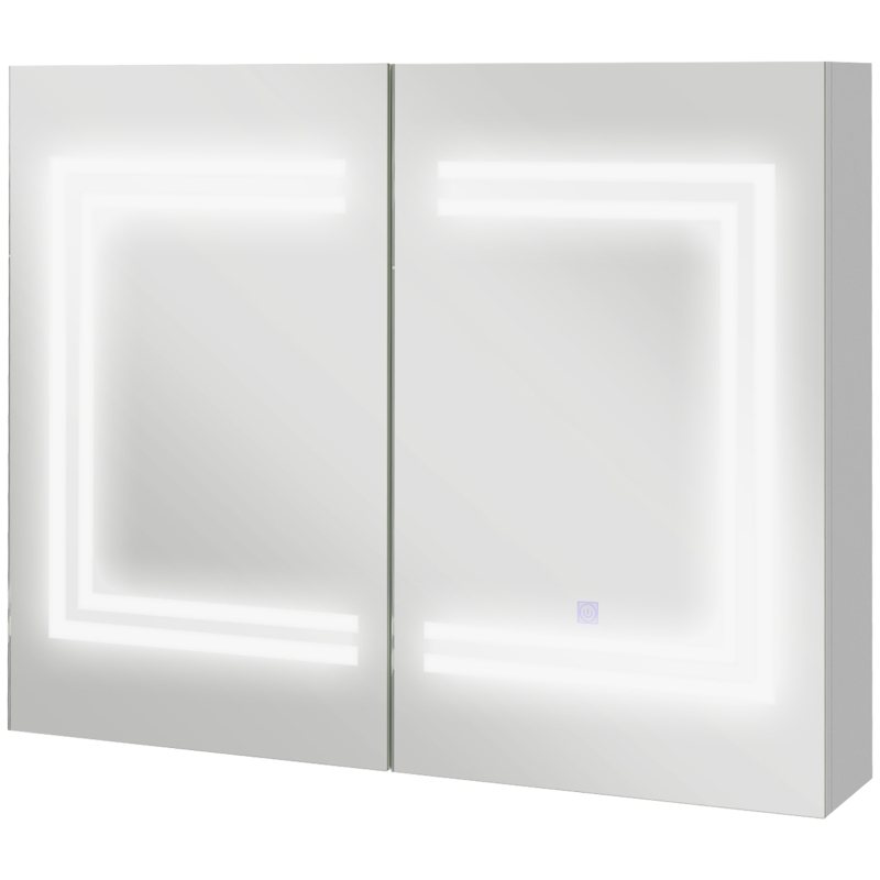 kleankin Mobile da Bagno con Specchio Ripiani Regolabili Interruttore Touch e Colore della Luce Regolabile 80x15x65 cm Bianco Lucido