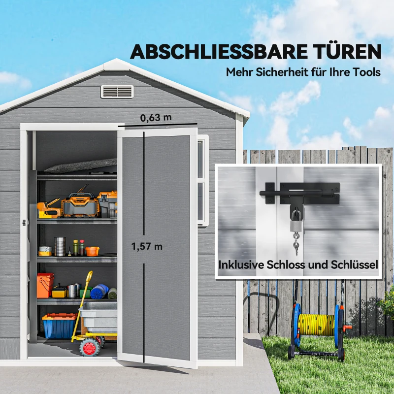 Outsunny Tool Shed 1.9 m² 182 x 121 x 200 cm Storage Shed with Gable Roof Floor Lockable Door