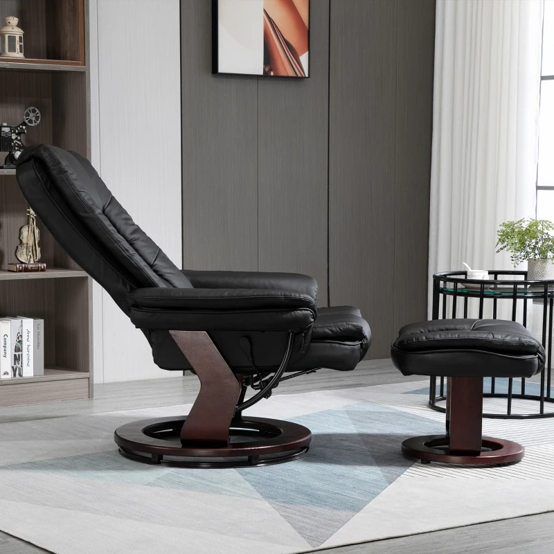 HOMCOM Set Fotoliu Relax si Taburet pentru Picioare, Pivotant la 360° si Inclinabil, Imitatie de piele PU