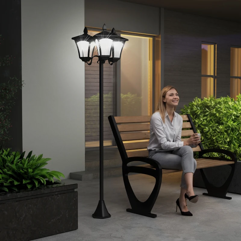 Outsunny Lampadaire de jardin extérieur à LED solaire avec capteurs 3 abat-jours - H.182.5 cm - IP44