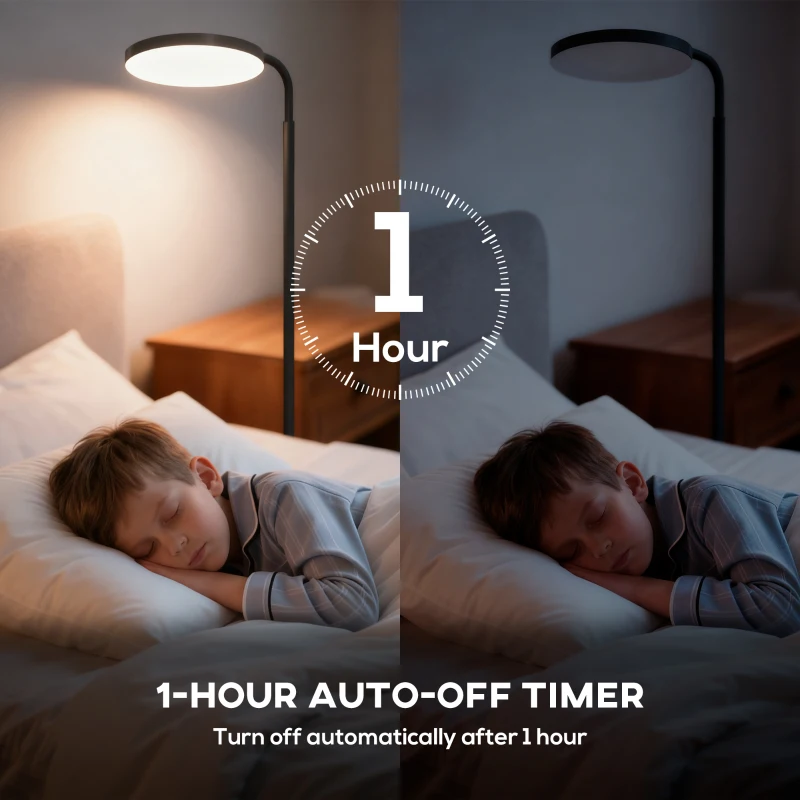 HOMCOM Lampa stojąca LED z magnetycznym pilotem, elastycznie regulowana, obrotowa, metal, czarna