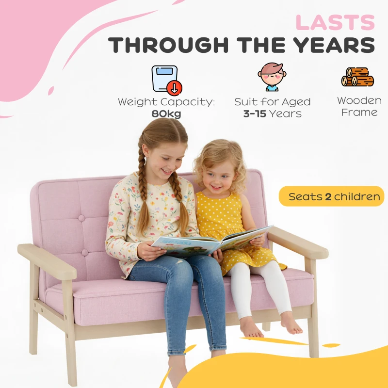 AIYAPLAY Kindersessel, Kindersofa mit Holzrahmen, Samtoptik, gepolstert, für Kinder von 3-15 Jahren Rosa