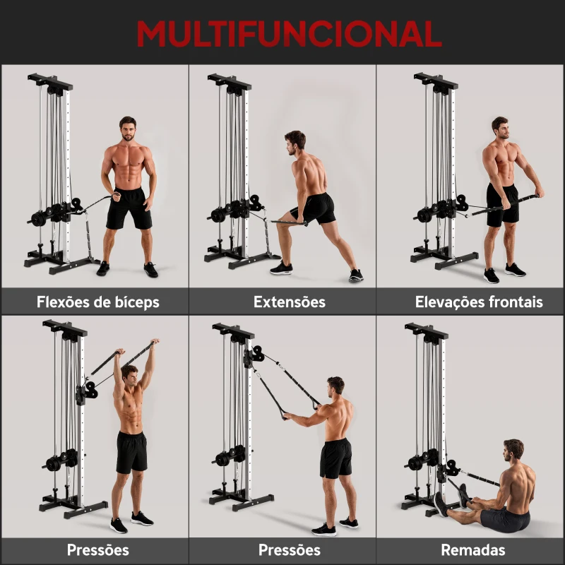 SPORTNOW Máquina de Polias de Parede Ajustável em 15 Posições Multifunções para Ginásio e Casa 62x60x200 cm Preto