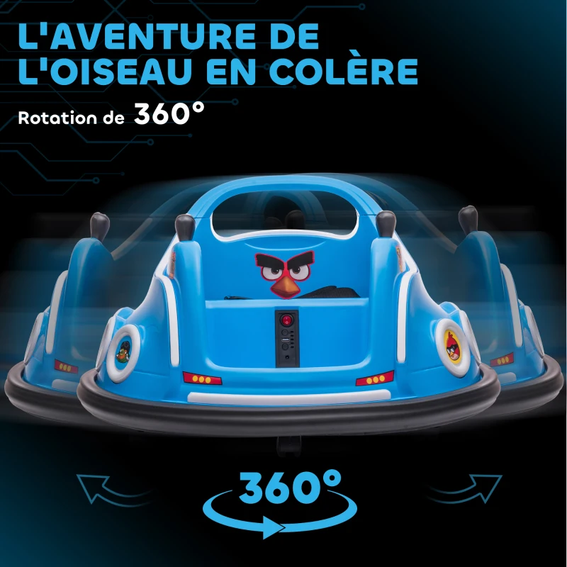 AIYAPLAY Voiture auto-tamponneuse électrique enfant 12V sous licence Angry Bird, voiture tournante 360°, 73 x 73 x 44 cm, bleu