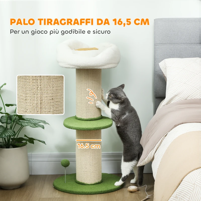 PawHut Albero Tiragraffi per Gatti Alto 92 cm con Palo in Sisal e Lettino a Forma di Fiore, Verde