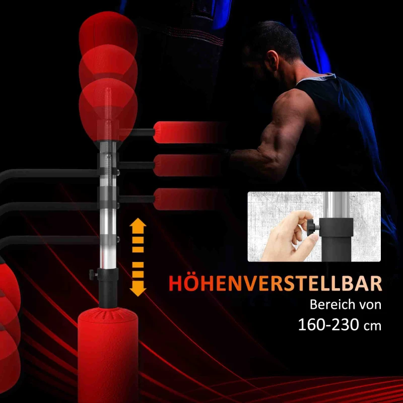HOMCOM 4-in-1 freistehender Boxsack-Ständer, 160-230 cm höhenverstellbar, Rot