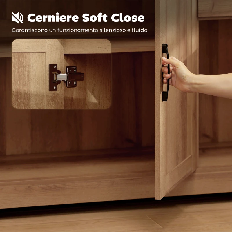 HOMCOM Mobile Cucina con 2 Cassetti e 3 Armadietti, Ripiani Regolabili, 120x38x79 cm, Rovere