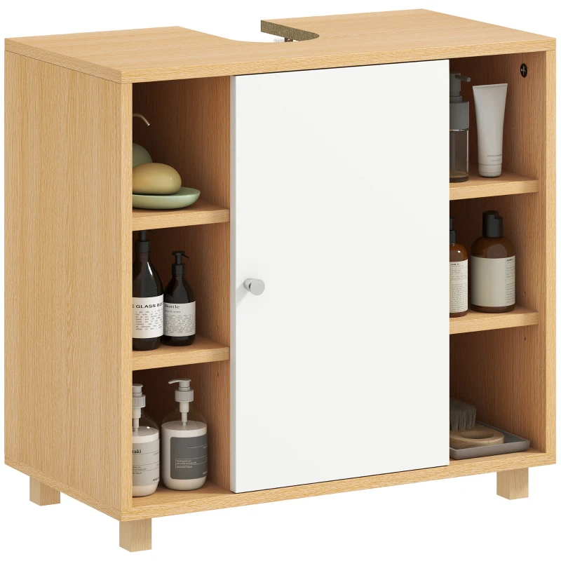 HOMCOM Mobile Sottolavabo Bagno con Armadietto a 2 Ante Soft-Close e 6 Ripiani Aperti, 60x33x57cm, Bianco