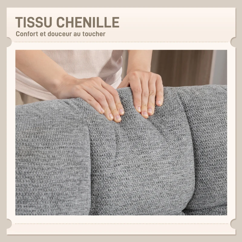 HOMCOM Fauteuil salon sans accoudoirs, chaise pivotante en tissu chenille imperméable, assise large, 75 x 95 x 90 cm, gris(m-7)