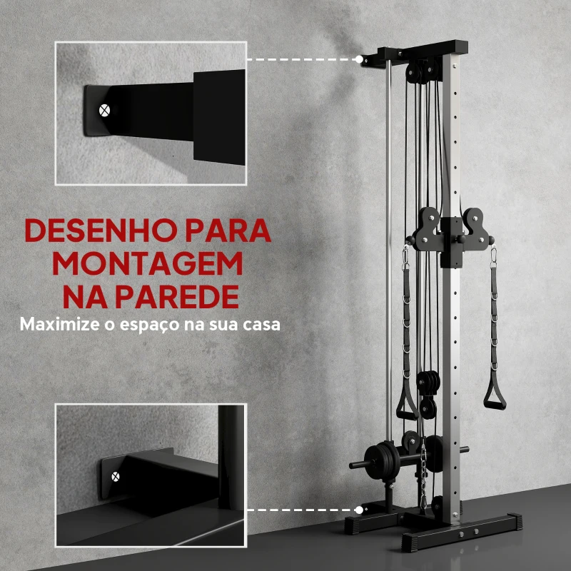 SPORTNOW Máquina de Polias de Parede Ajustável em 15 Posições Multifunções para Ginásio e Casa 62x60x200 cm Preto