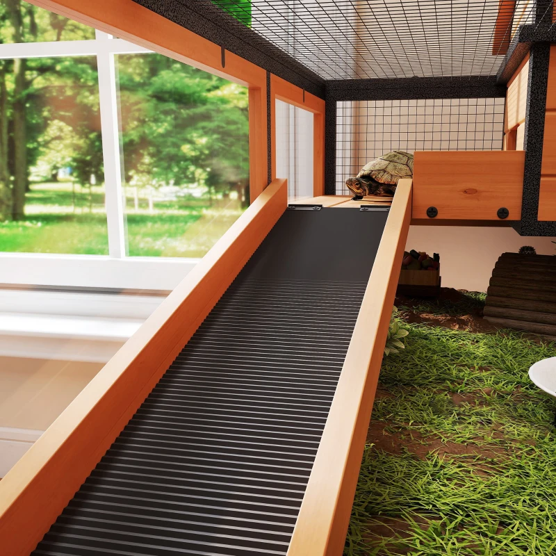 PawHut Casa per tartarughe su 2 piani, con finestre, rampe, accessori, in legno e acciaio, Giallo