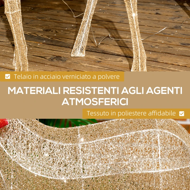 Outsunny Decorazione Natalizia da Esterno a Renna con 137 Luci LED per Casa e Giardino, Colore Oro