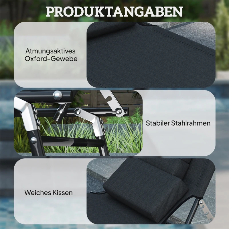 Outsunny Sonnenliege mit Gesichtsloch & Kissen, klappbar, wasserabweisender Bezug, Metallrahmen, Schwarz