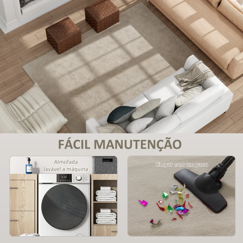 HOMCOM Tapete para Sala de Estar 230x160 cm Tapete Lavável à Máquina Pelo Longo Macio Estilo Moderno Creme