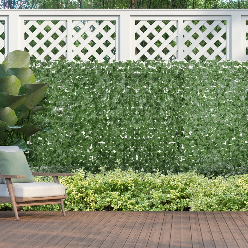 Outsunny Siepe Artificiale Schermo Privacy decorativo Rotolo 3L x 1H m Fogliame realistico di faggio Anti-UV, Verde scuro