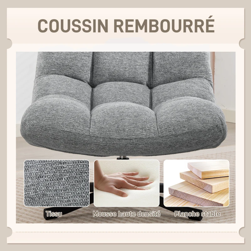 HOMCOM Fauteuil salon sans accoudoirs, chaise pivotante en tissu chenille imperméable, assise large, 75 x 95 x 90 cm, gris(m-5)