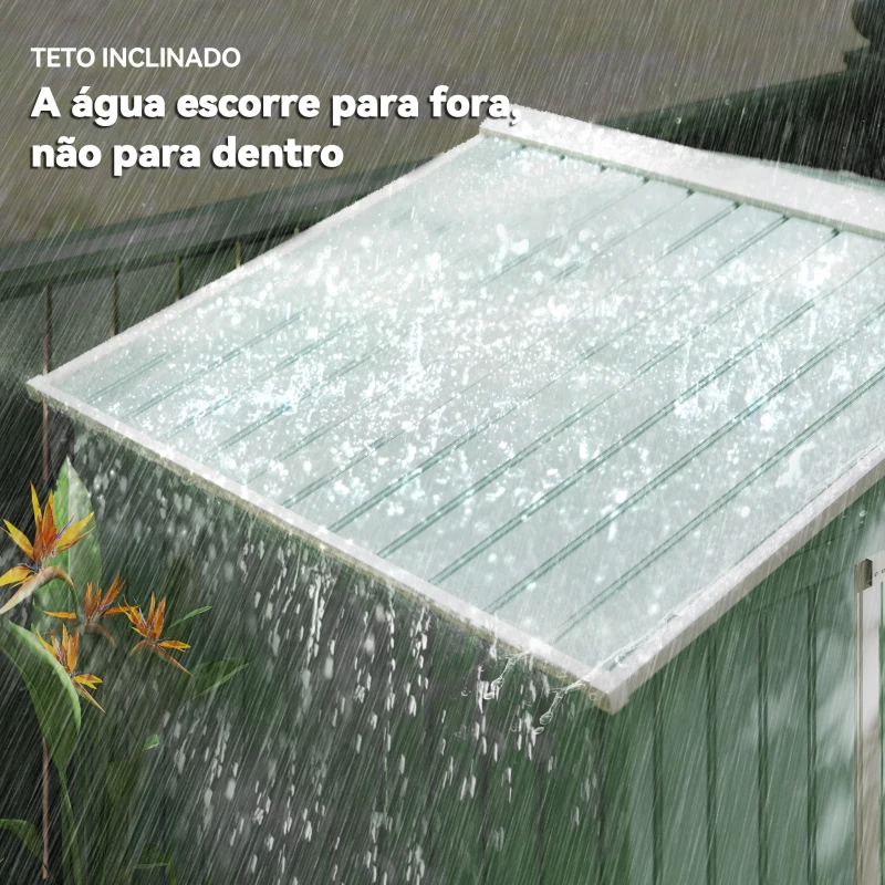 Outsunny Abrigo de Jardim 213x130x185cm Abrigo de Jardim Metálico de Exterior com 2 Portas Deslizantes e 4 Janelas Verde Claro