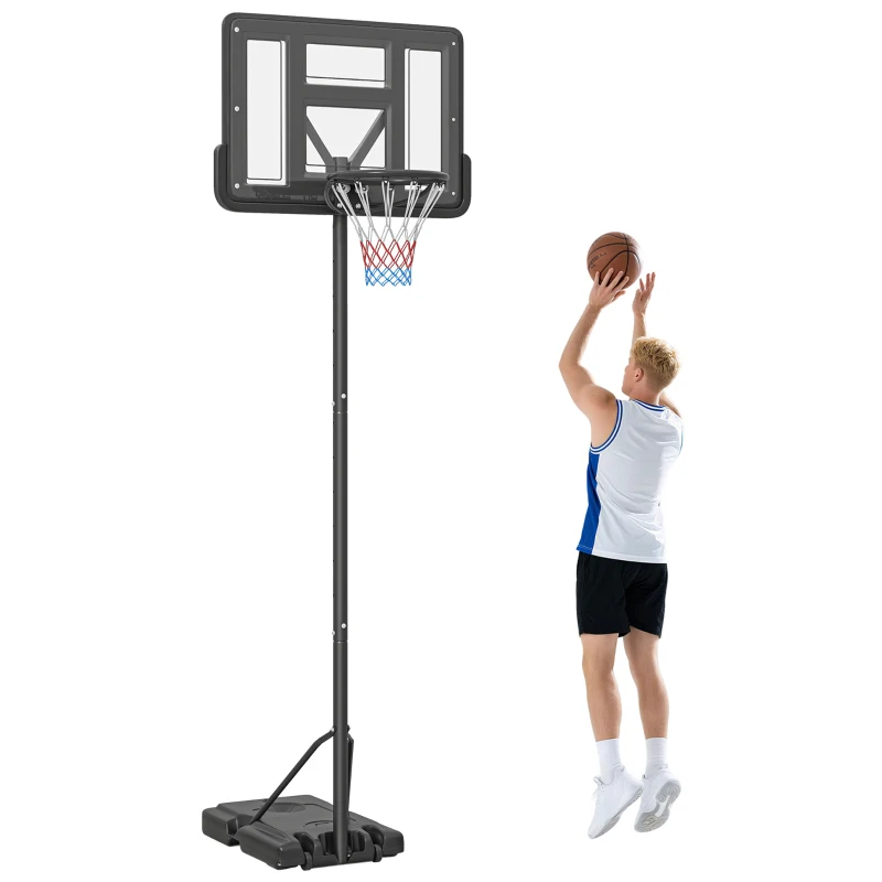 SPORTNOW Canestro Basket ad Altezza Regolabile per Giardino e Piscina con Base Riempibile, 110x75x195-370 cm, Nero