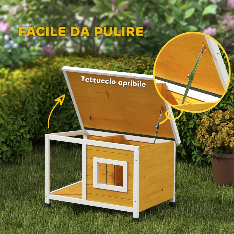 PawHut Cuccia per Cani da Esterno in Legno di Abete con Veranda Coperta e Tetto Inclinabile, 85.5x62x60 cm, Multicolore