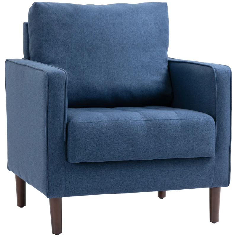 HOMCOM Poltrona Moderna in Tessuto Effetto Lino, Struttura in Legno e Imbottitura Spessa, 76x70x87cm, Blu