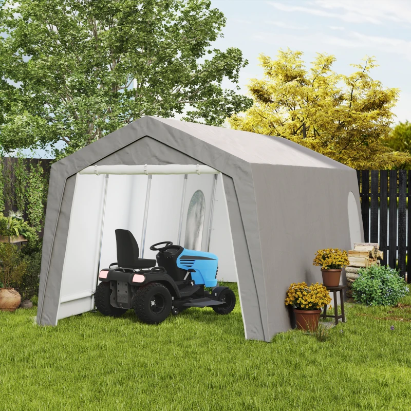 Outsunny 3 x 6 m Waterdichte Tuinschuur met UV-bestendig Kunststof Zeil en Metalen Frame, Lichtgrijs