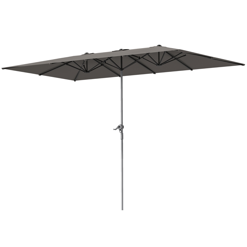 Outsunny Parasol de jardin extérieur, parasol double rectangulaire 451 x 264 cm avec manivelle toile polyester 200g/m² gris foncé