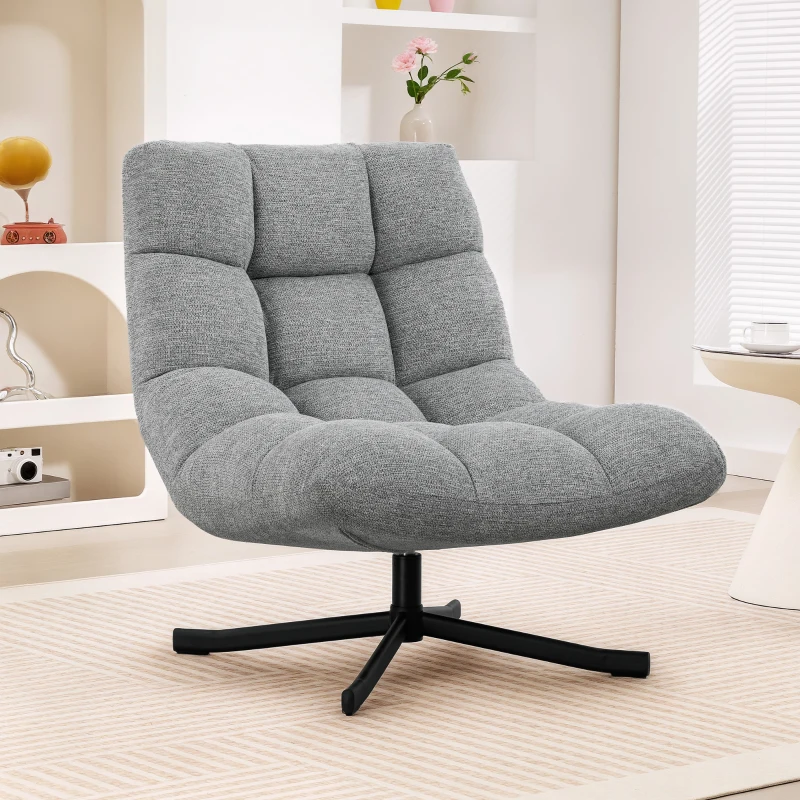 HOMCOM Fauteuil salon sans accoudoirs, chaise pivotante en tissu chenille imperméable, assise large, 75 x 95 x 90 cm, gris(m-2)