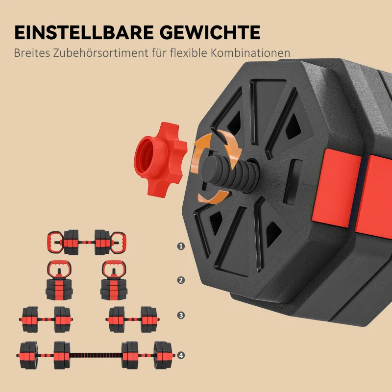 SPORTNOW 4-in-1 Hantelset Kurzhantel Set Kurzhanteln Langhanteln verstellbar 25 KG für Krafttraining Zuhause