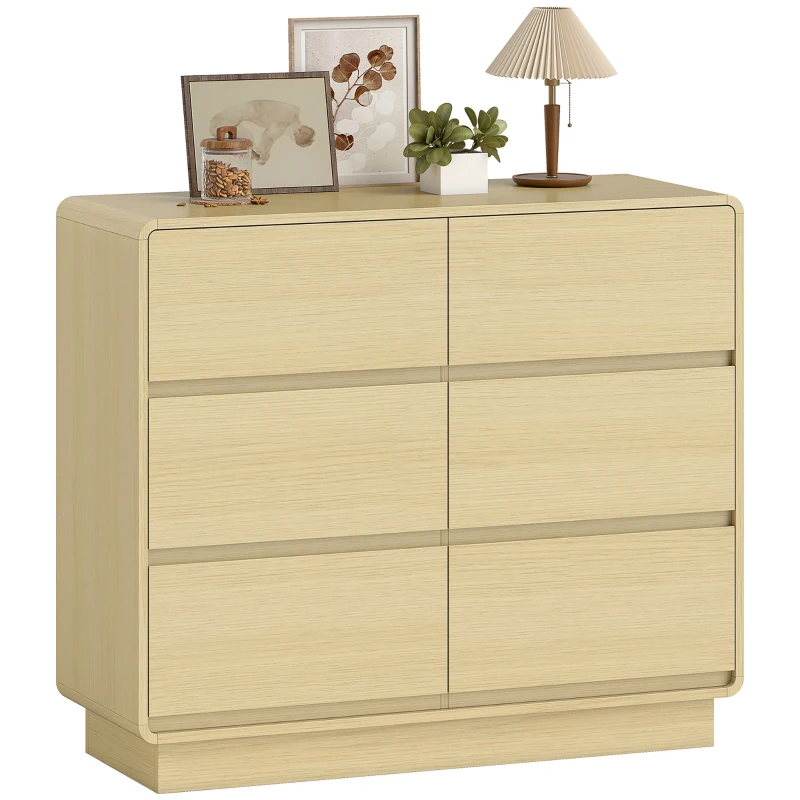 HOMCOM 100 cm Sideboard, kredens z 6 szufladami, komoda do kuchni, salonu, jadalni, drewno naturalne
