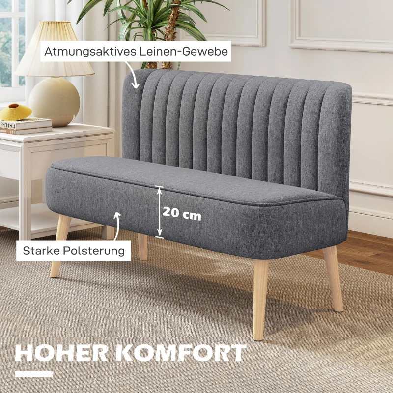 HOMCOM Sofa 2 Sitzer, Polstersofa Leinenoptik, Holzrahmen, Für Wohnzimmer Schlafzimmer, 117 cm, Grau