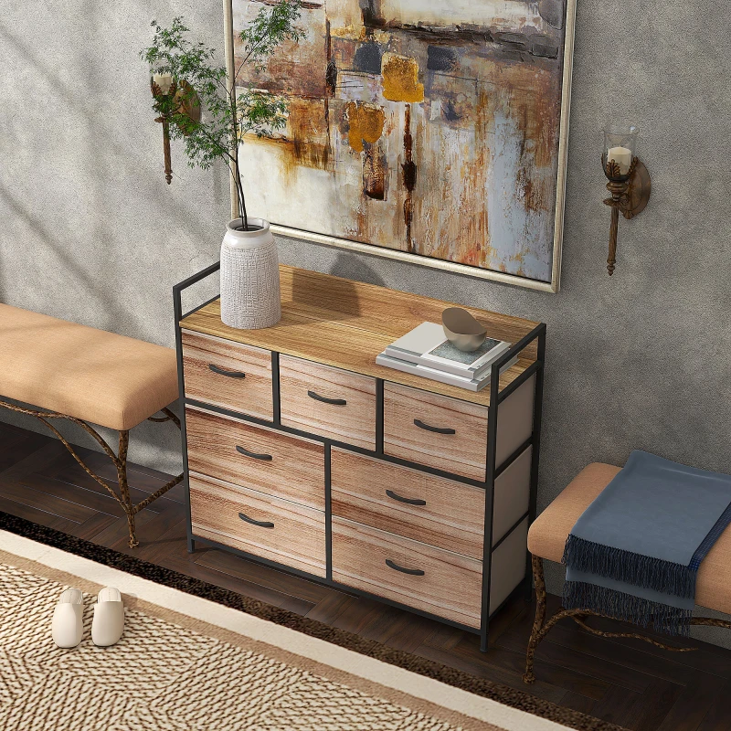 HOMCOM Commode 7 tiroirs meuble de rangement tiroir en tissu pliant - structure acier noir - 98 x 29 x 85 cm