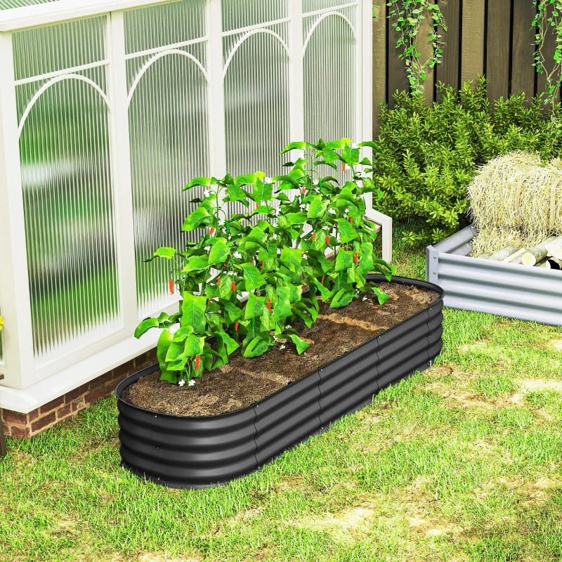 Outsunny Modular galvanized steel square raised garden bed planter for vegetables plants flowers, 195 x 62 x 30 cm, Dark Gray