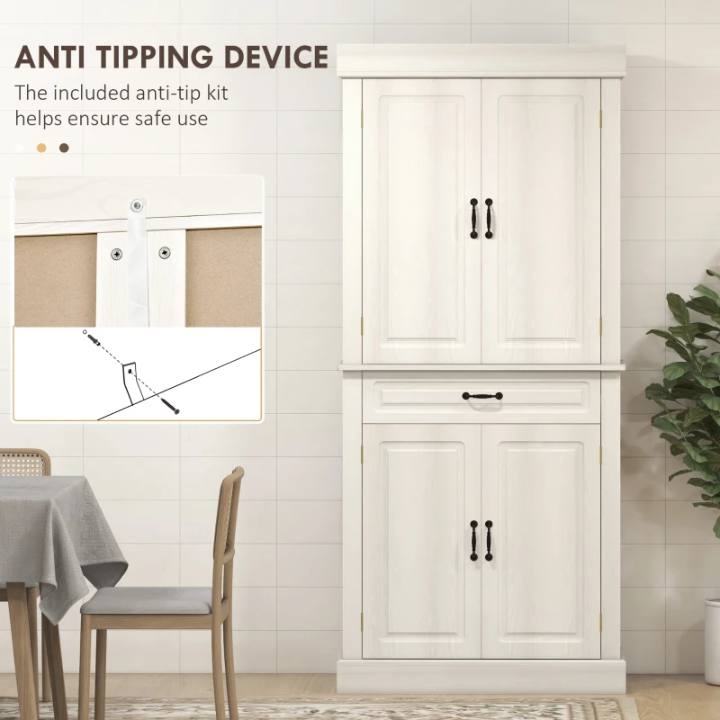 HOMCOM Tall Kitchen Cupboard, Kitchen Pantry Cabinet with Drawer, Shelves, White