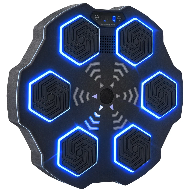 SPORTNOW Music Boxing Machine, Smart Bluetooth Boxing Machine Wall Mounted with 9 Speeds & Modes, LED Lights, Punching Pad for Adults, Black