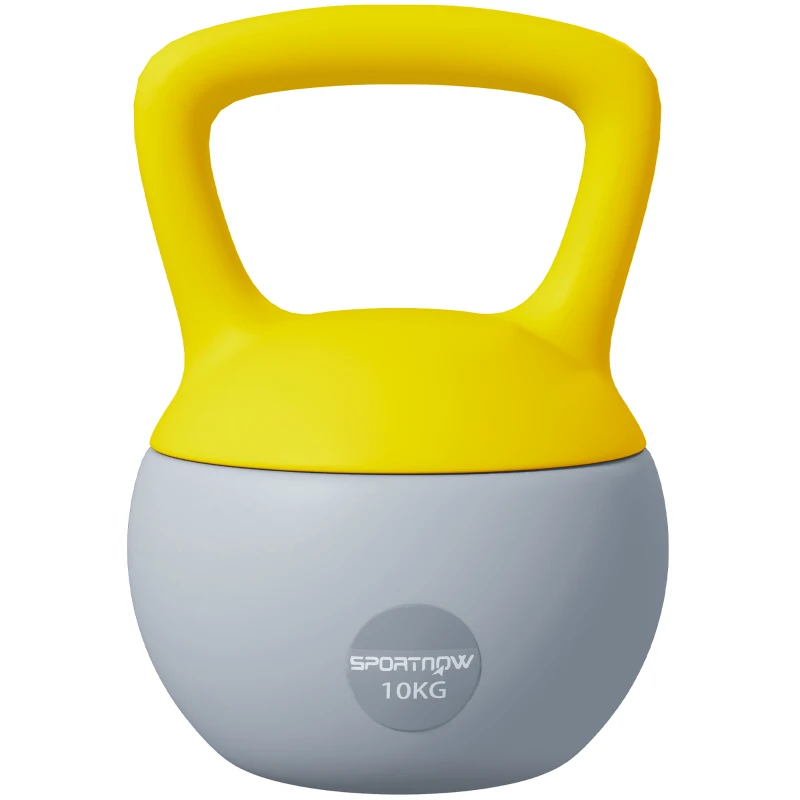 SPORTNOW Kettlebell 10kg haltère avec poignée antidérapante pour fitness musculation cardio, gris et jaune
