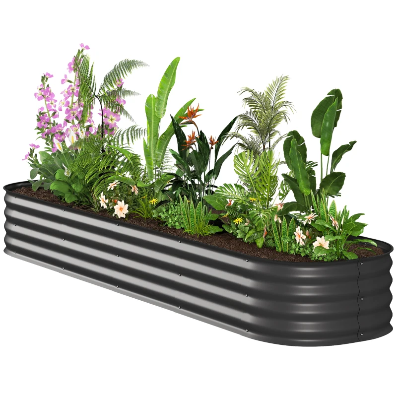 Outsunny Modulares Hochbeet aus Stahl für Gemüse, Pflanzen, Blumen, 240 x 62 x 30 cm, dunkelgrau