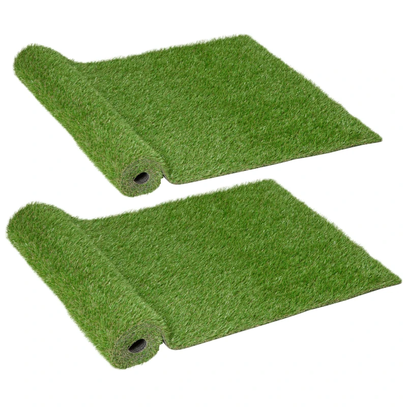 Outsunny Lot de 2 gazons synthétiques artificiels Moquette extérieure intérieure 3L x 1l m Herbes Hautes denses 2,5 cm Vert