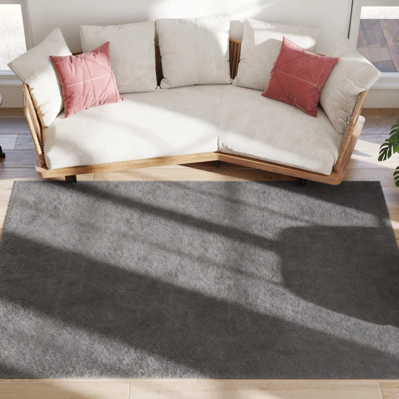 HOMCOM Alfombra Salón 160x230 cm Lavable en Lavadora Pelo Largo Estilo Moderno Tapete para Sala de Estar Dormitorio Gris Claro