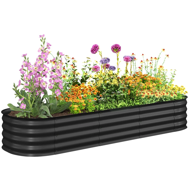 Outsunny Modular galvanized steel square raised garden bed planter for vegetables plants flowers, 195 x 62 x 30 cm, Dark Gray