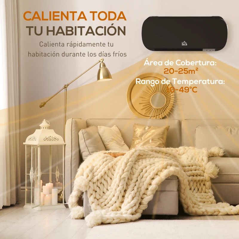 HOMCOM Calefactor Eléctrico de Pared 1000W/2000W Estufa con Pantalla LED y Mando a Distancia 45x18,6x11,5 cm Negro