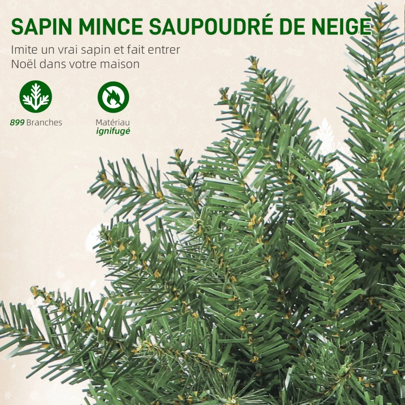 HOMCOM Sapin de Noël artificiel 180 cm, arbre de Noël fin avec 250 lumières, 899 pointes, support en métal pliable, vert