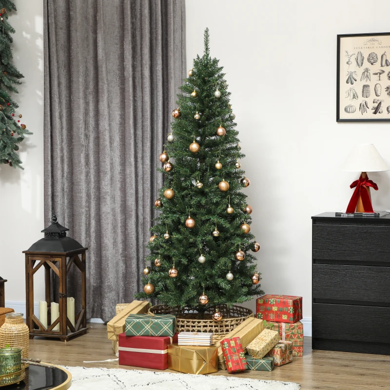 HOMCOM Sapin de Noël artificiel 180 cm, arbre de Noël fin avec 250 lumières, 899 pointes, support en métal pliable, vert