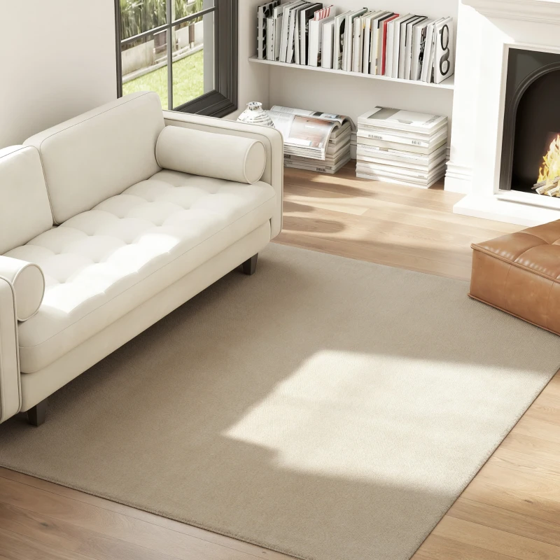 HOMCOM Alfombra Salón 160x230 cm Lavable en Lavadora Pelo Largo Estilo Moderno Tapete para Sala de Estar Dormitorio Crema
