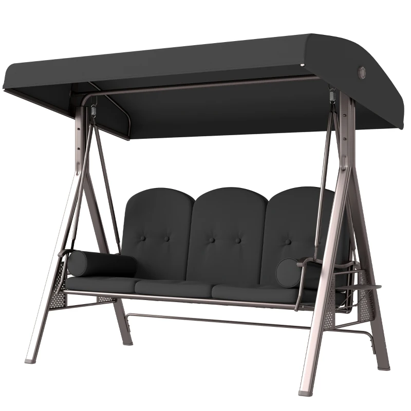 Outsunny Dondolo da Giardino 3 Posti con Tetto Regolabile, Portabicchieri e Cuscini, 208x120x172 cm, Grigio