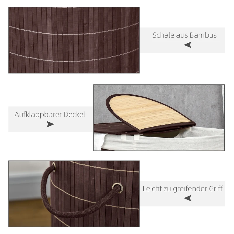 HOMCOM Wäschekorb Wäschesammler, 100L Fassungsvermögen, abnehmbarer Deckel, 38 cm x 38 cm x 57 cm, Braun