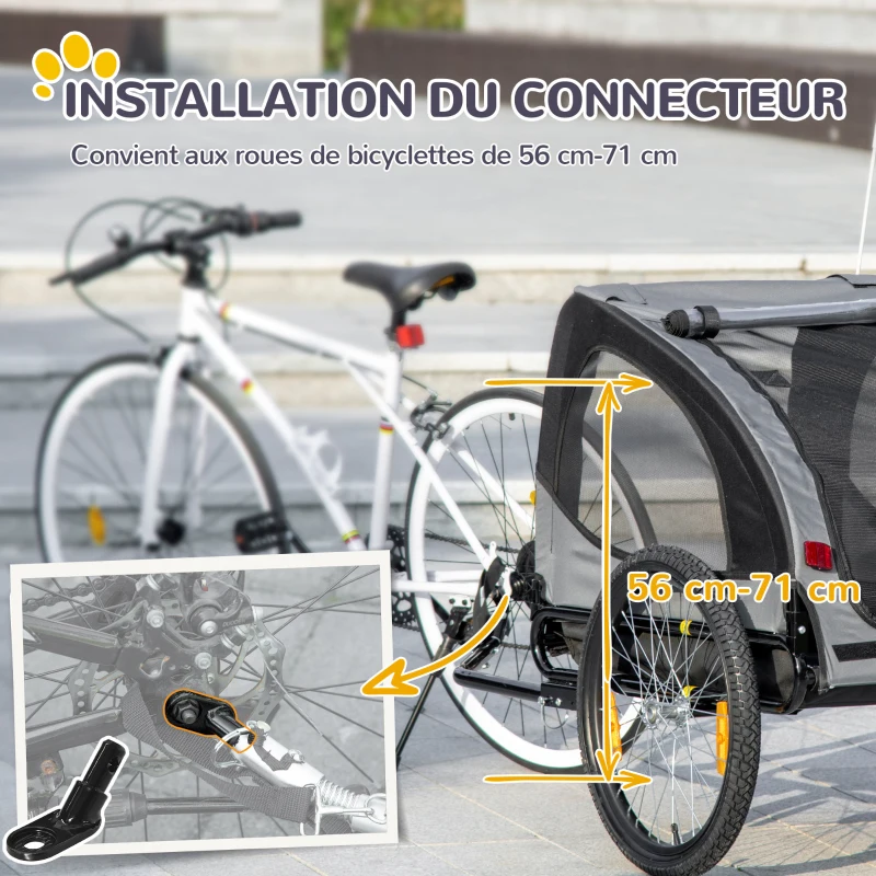 PawHut Remorque de vélo pour chien avec fenêtres en maille réflecteurs et drapeau de sécurité 140 x 71 x 83 cm noir