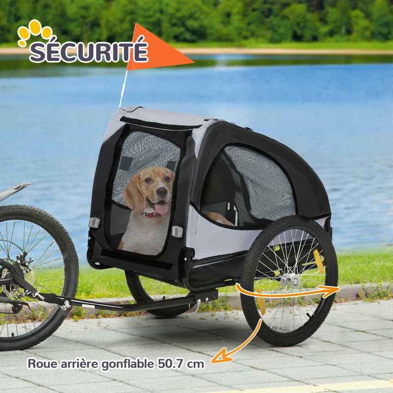 PawHut Remorque de vélo pour chien avec fenêtres en maille réflecteurs et drapeau de sécurité 140 x 71 x 83 cm noir